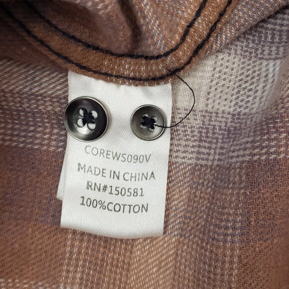 Womens Upcycled Distressed Flannel with "Jack Frost" Embroidered Patch Medium - Picture 7 of 8